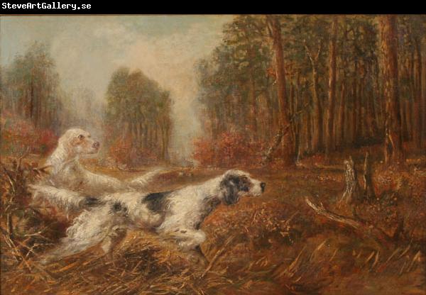 unknow artist Oil painting of hunting dogs by Verner Moore White.